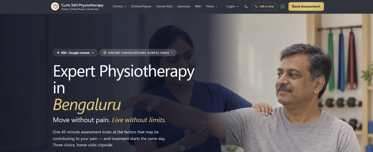 Curis 360 Physiotherapy: A clinic website, structured by condition